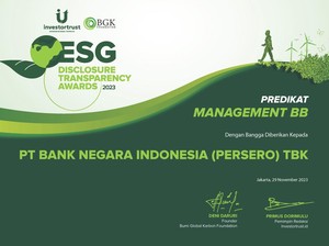 BNI Raih Penghargaan ESG Disclosure Transparency Award 2023