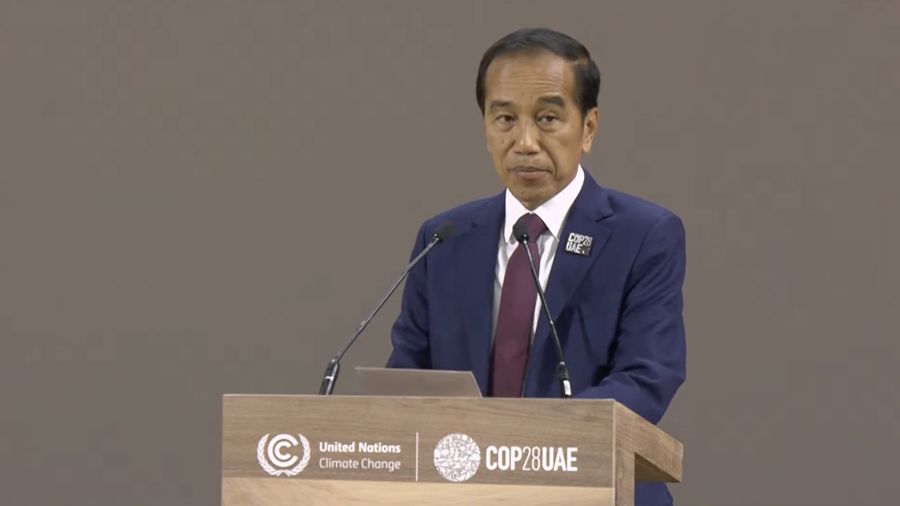 Presiden Joko Widodo saat memberikan pemaparan di COP28, Dubai pada Jumat (1/12/2023). (Tangkapan Layar Youtube COP28 UAE)