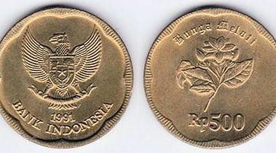 Uang Rupiah logam pecahan Rp500 Tahun Emisi (TE) 1991. (Bank Indonesia)