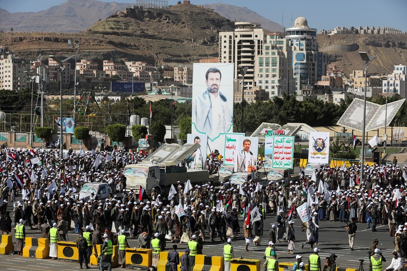 Newly recruited fighters who joined a Houthi military force intended to be sent to fight in support of the Palestinians in the Gaza Strip, march during a parade in Sanaa, Yemen December 2, 2023. REUTERS/Khaled Abdullah