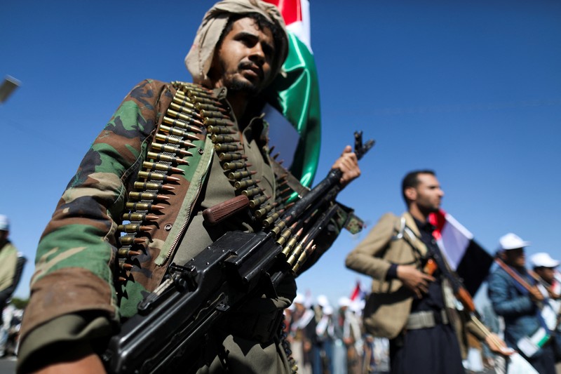 Newly recruited fighters who joined a Houthi military force intended to be sent to fight in support of the Palestinians in the Gaza Strip, march during a parade in Sanaa, Yemen December 2, 2023. REUTERS/Khaled Abdullah