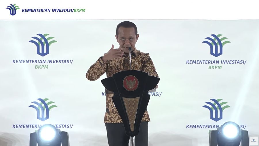 Menteri Investasi/Kepala BKPM Bahlil Lahadalia dalam Rapat Koordinasi Nasional Investasi 2023. (Tangkapan Layar Kementerian Investasi - BKPM)