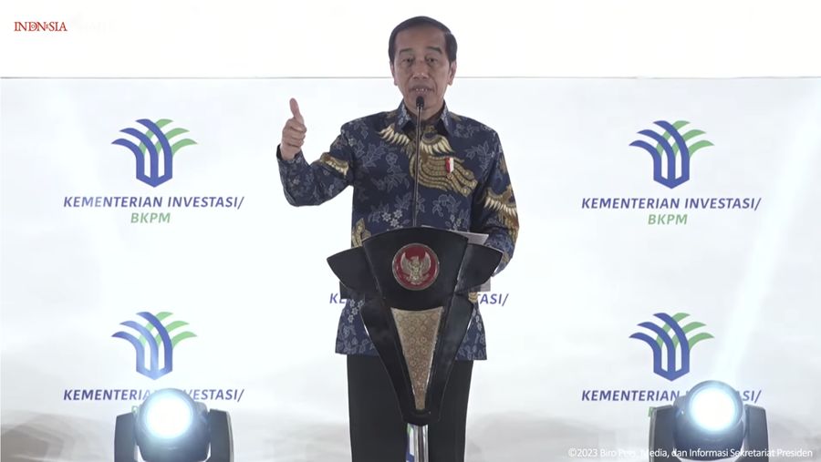 Sambutan Presiden Jokowi pada Peresmian Pembukaan Rakornas Investasi 2023, pada Kamis (7/12/2023). (Tangkapan Layar Youtube Sekretariat Presiden)