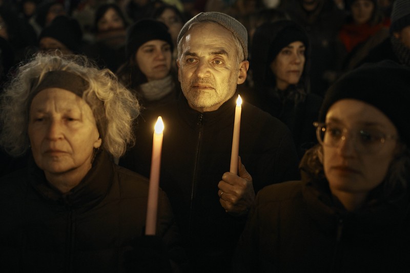 Komunitas Yahudi AS berkumpul di New York untuk menuntut gencatan senjata di Gaza , Kamis (7/12/2023). (AP Photo/Andres Kudacki) Komunitas Yahudi AS berkumpul di New York untuk menuntut gencatan senjata di Gaza , Kamis (7/12/2023). (AP Photo/Andres Kudacki)
