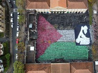 Potret Ribuan Orang di Spanyol Bikin Mosaik Bendera Palestina