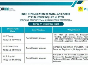 Jadwal Mati Lampu Klaten karena Pemeliharaan Jaringan Senin 11 Desember 2023
