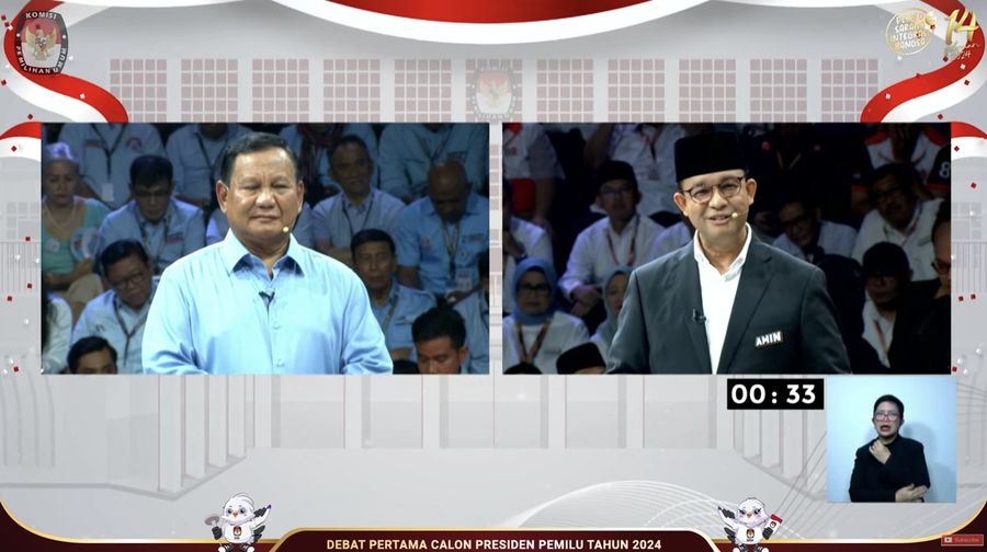 Calon Presiden (Capres) Anies Baswedan dan Prabowo Subianto saat debat Capres 2024 di Kantor KPU RI, Jakarta, Selasa (12/12/2023). Calon Presiden (Capres) Anies Baswedan dan Prabowo Subianto saat debat Capres 2024 di Kantor KPU RI, Jakarta, Selasa (12/12/2023). (Tangkapan Layar Youtube KPU RI)