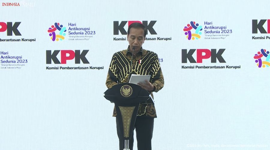 Sambutan Presiden Jokowi pada Peringatan Hari Antikorupsi Sedunia, Jakarta, 12 Desember 2023. (Tangkapan Layar Youtube)
