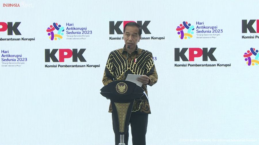 Sambutan Presiden Jokowi pada Peringatan Hari Antikorupsi Sedunia, Jakarta, 12 Desember 2023. (Tangkapan Layar Youtube)