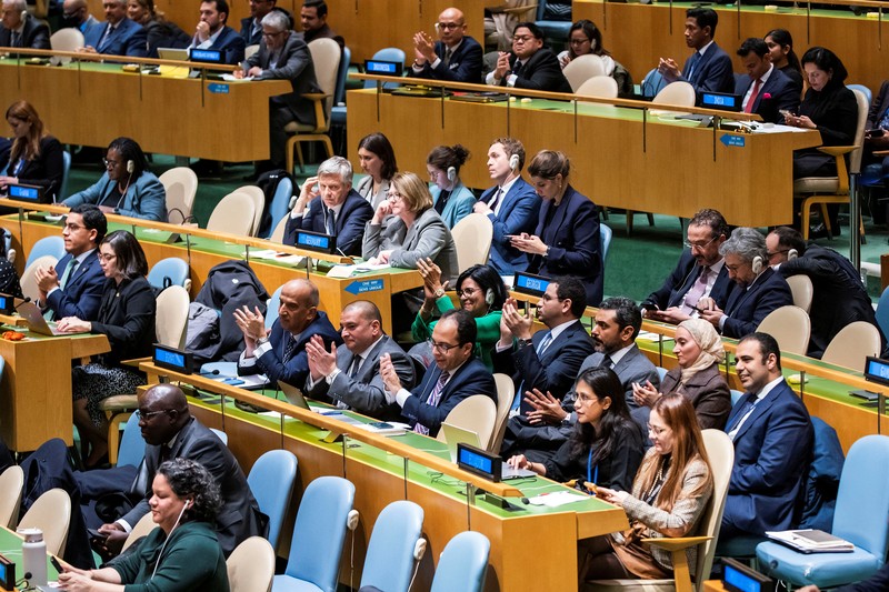 Duta Besar Israel untuk PBB Gilad Erdan berbicara kepada para delegasi di Majelis Umum PBB, di mana pemungutan suara mengenai resolusi gencatan senjata diperkirakan akan dilakukan, di tengah konflik yang sedang berlangsung antara Israel dan kelompok Islam Palestina Hamas, di New York City, AS, 12 Desember. 2023. Duta Besar Israel untuk PBB Gilad Erdan berbicara kepada para delegasi di Majelis Umum PBB, di mana pemungutan suara mengenai resolusi gencatan senjata diperkirakan akan dilakukan, di tengah konflik yang sedang berlangsung antara Israel dan kelompok Islam Palestina Hamas, di New York City, AS, 12 Desember. 2023. (REUTERS/Eduardo Munoz)