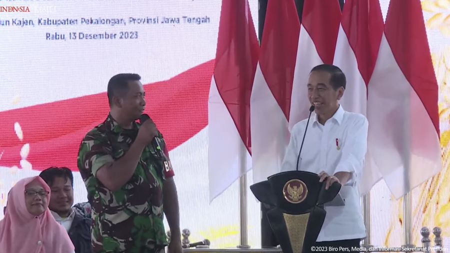 Sambutan Presiden Jokowi pada Penyuluh Pertanian dan Babinsa Se-Jawa Tengah, Pekalongan,13 Des 2023.  (Tangkapan Layar Youtube)