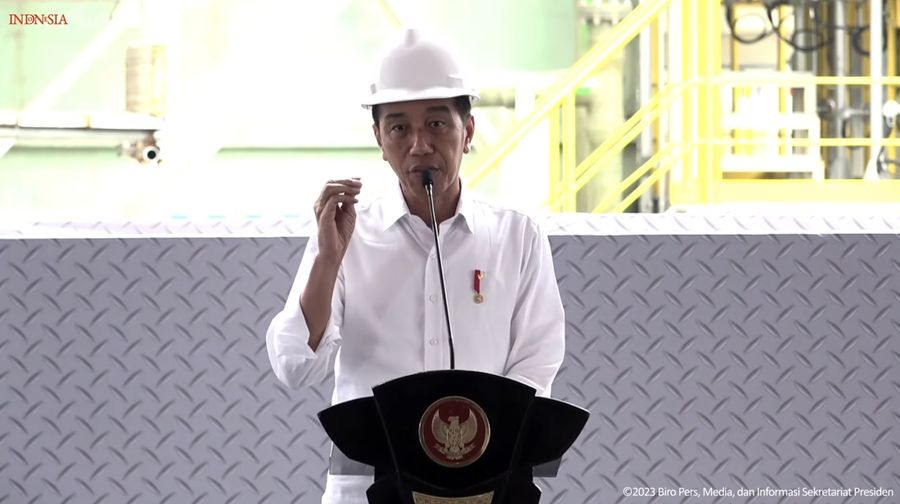 Presiden Jokowi Resmikan Ekspansi PT. Smelting, Gresik, Kamis, (14/12/2023). (Tangkapan Layar Youtube Sekretariat Presiden)