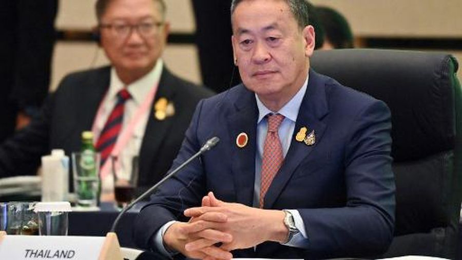 Thailand's Prime Minister Srettha Thavisin attends a session of the ASEAN-Japan Commemorative Summit Meeting at the Hotel Okura Tokyo in Tokyo on December 17, 2023. (Photo by Kazuhiro NOGI / POOL / AFP)