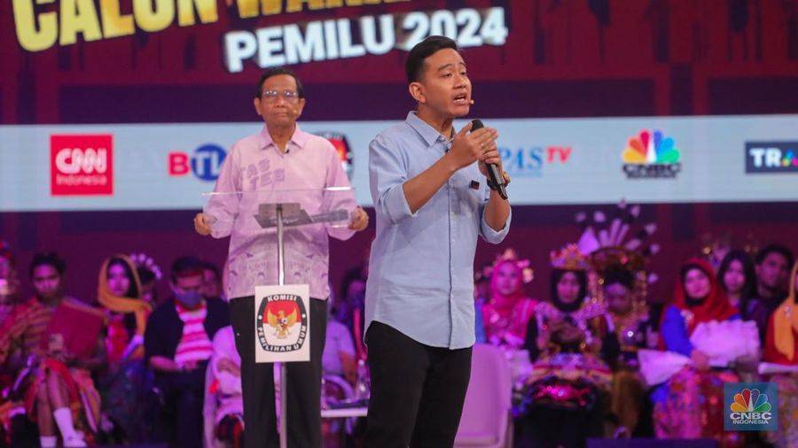 Suasana debat calon Wakil Presiden Pemilu Tahun 2024 digelar di Jakarta Convention Center (JCC) pada Jumat (22/12/2023). (CNBC Indonesia/Faisal Rahman)