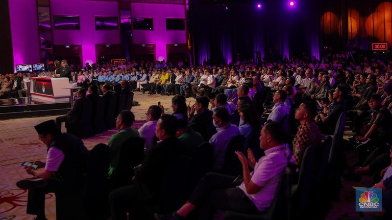 Suasana debat calon Wakil Presiden Pemilu Tahun 2024 digelar di Jakarta Convention Center (JCC) pada Jumat (22/12/2023). (CNBC Indonesia/Faisal Rahman)