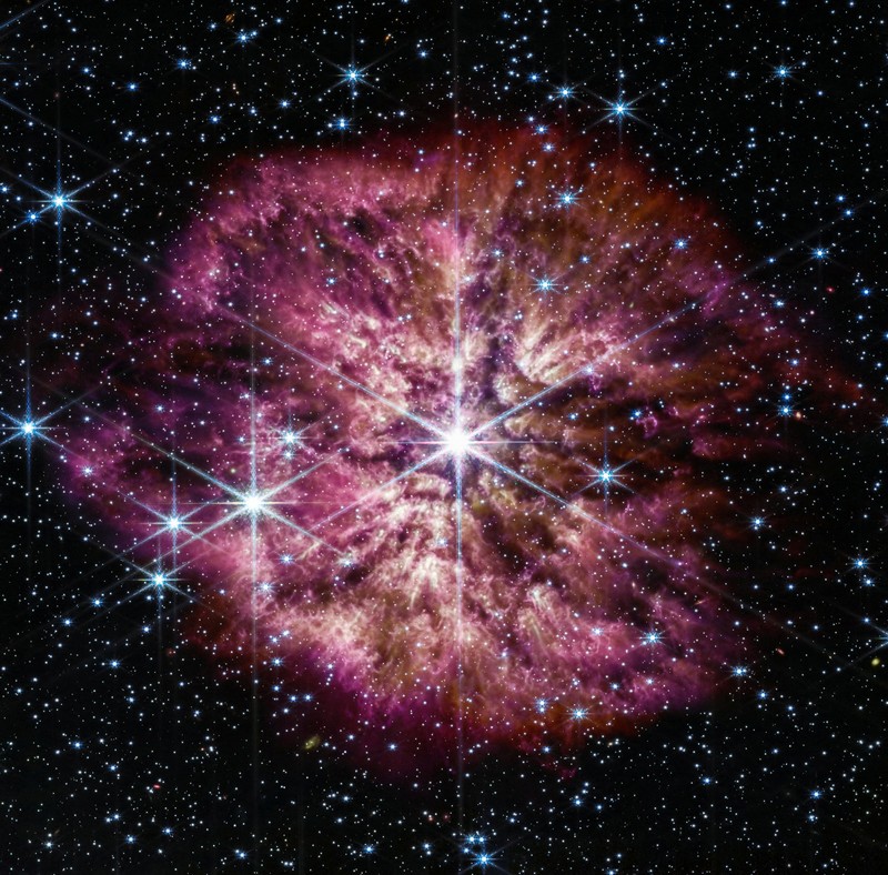 Intricate networks of gas and dust featured in the web-like spiral galaxy NGC 7496 are seen in a composite image taken by the James Webb Telescope and released by NASA on February 16, 2023. Eight red diffraction spikes extend out from its extremely bright core. Colorful dots in the background represent background galaxies. NASA/ESA/Handout via REUTERS   THIS IMAGE HAS BEEN SUPPLIED BY A THIRD PARTY