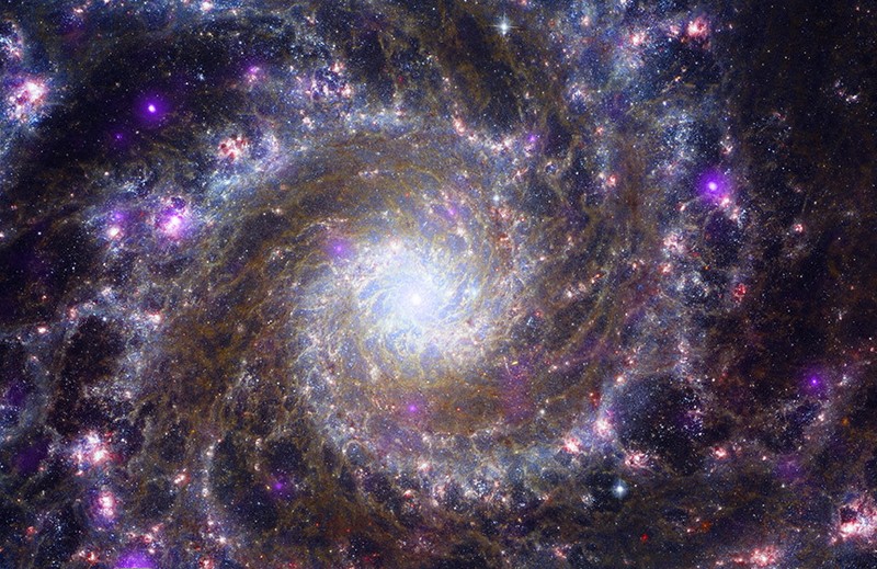 Intricate networks of gas and dust featured in the web-like spiral galaxy NGC 7496 are seen in a composite image taken by the James Webb Telescope and released by NASA on February 16, 2023. Eight red diffraction spikes extend out from its extremely bright core. Colorful dots in the background represent background galaxies. NASA/ESA/Handout via REUTERS   THIS IMAGE HAS BEEN SUPPLIED BY A THIRD PARTY