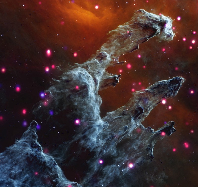 Intricate networks of gas and dust featured in the web-like spiral galaxy NGC 7496 are seen in a composite image taken by the James Webb Telescope and released by NASA on February 16, 2023. Eight red diffraction spikes extend out from its extremely bright core. Colorful dots in the background represent background galaxies. NASA/ESA/Handout via REUTERS   THIS IMAGE HAS BEEN SUPPLIED BY A THIRD PARTY