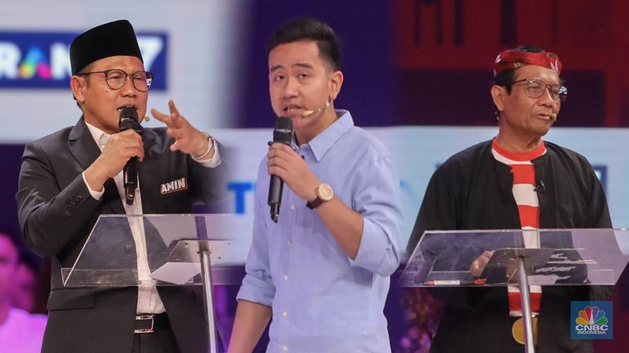 Foto kolase Cawapres Muhaimin Iskandar (Cak Imin), Gibran Rakabuming Raka, dan Mahfud MD. (վ/Faisal Rahman)