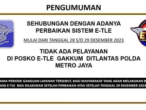 Layanan Buka Blokir dan Konfirmasi Tilang E-TLE Diliburkan 28-29 Desember