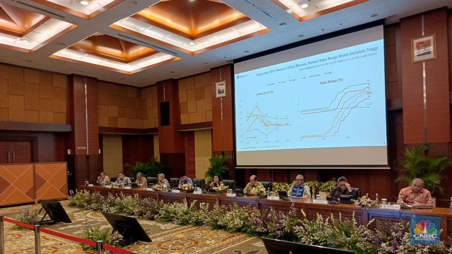 Menteri Keuangan Sri Mulyani di Konferensi Pers APBN KITA 2023. (CNBC Indonesia/Rosseno Aji Nugroho)