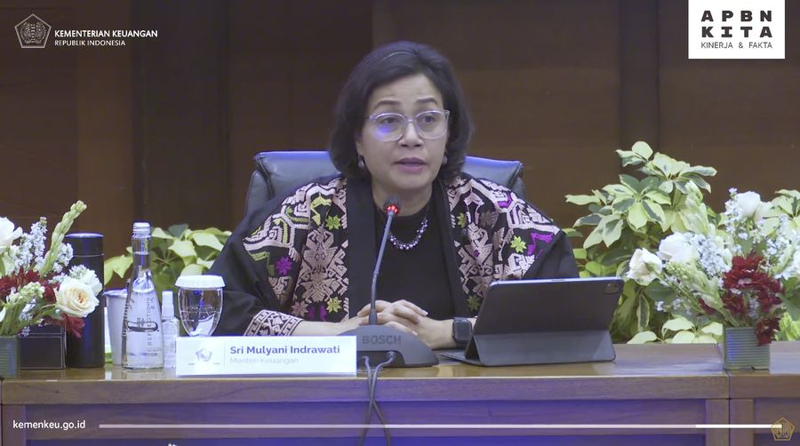 Menteri Keuangan Sri Mulyani Indrawati dalam Konferensi Pers Kinerja dan Realisasi APBN 2023.