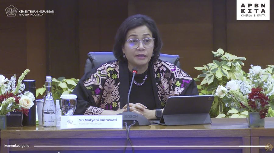 Menteri Keuangan Sri Mulyani Indrawati dalam Konferensi Pers Kinerja dan Realisasi APBN 2023.