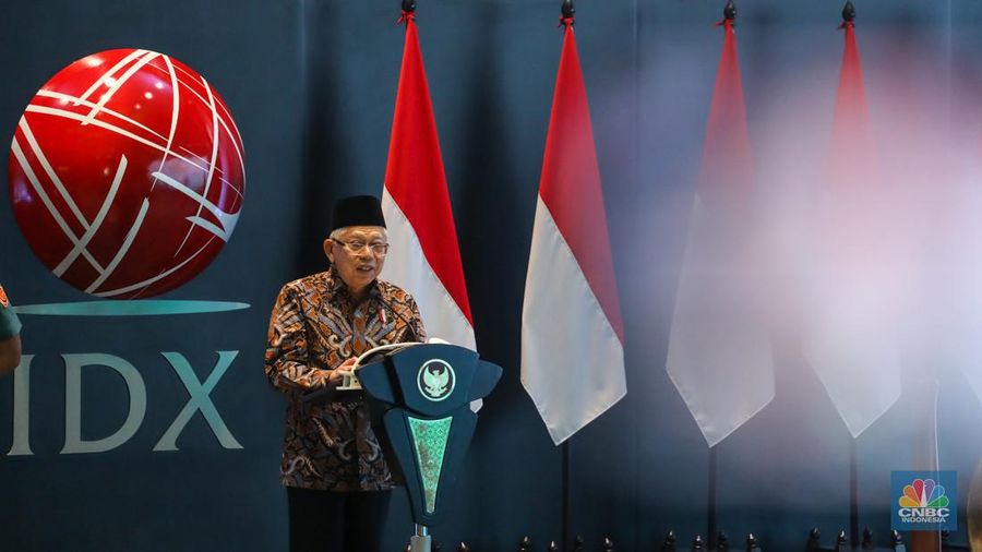 Wakil Presiden Republik Indonesia Ma'ruf Amin membuka Perdagangan BEI 2024 (CNBC Indonesia/Faisal Rahman)