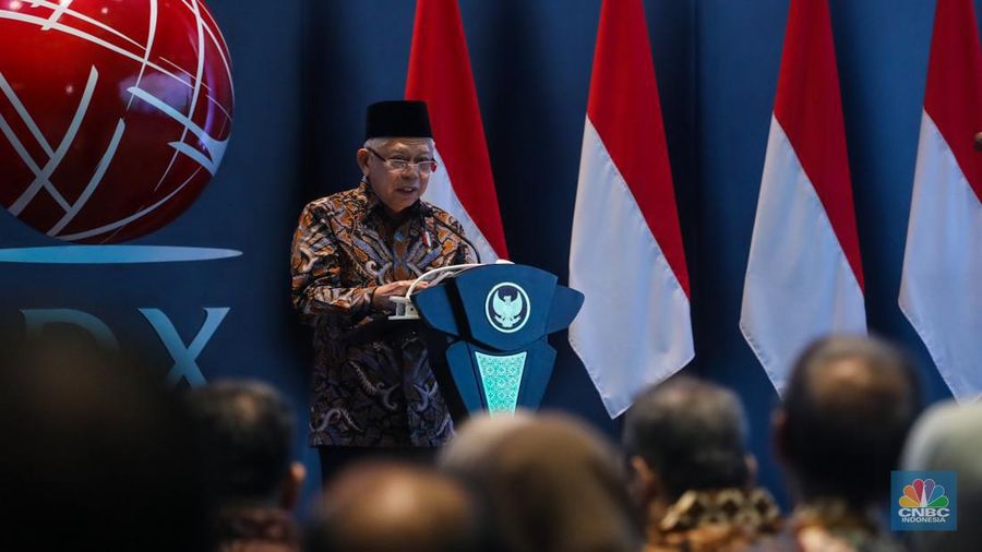 Wakil Presiden Republik Indonesia Ma'ruf Amin membuka Perdagangan BEI 2024 (²©²ÊÍøÕ¾/Faisal Rahman)