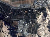 This image, provided by Maxar Technologies, shows an overview of the martyr's cemetery in Kerman, Iran, Wednesday, Jan. 3, 2024 before, according to Iranian authorities, twin bomb blasts killed at least 103 people at an event honoring a prominent Ira