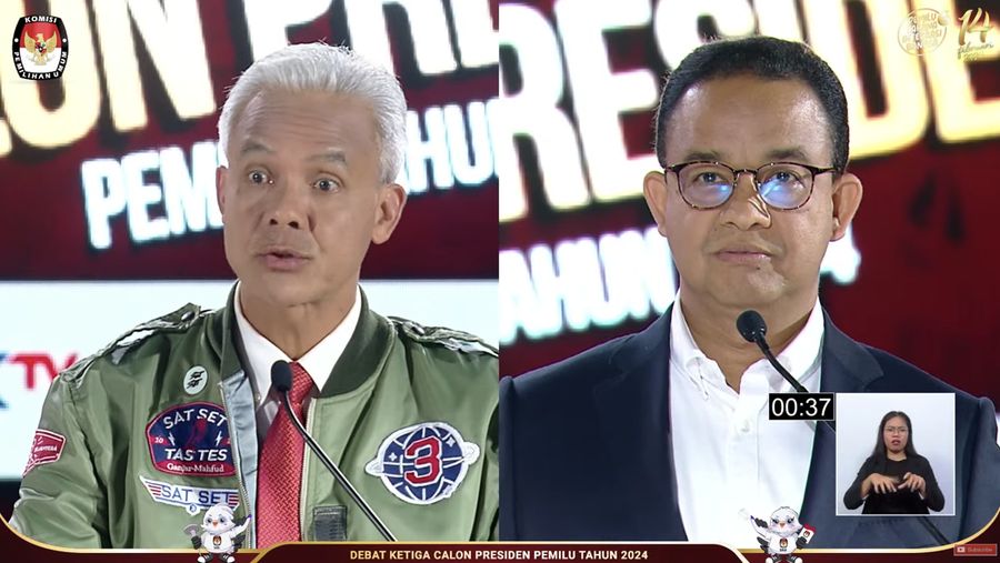 Ganjar dan Anies saat debat Capres (Tangkapan layar)