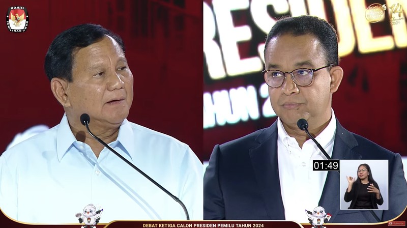 Pendukung Prabowo dalam debat ketiga yang digelar di Istora Senayan, kompleks Gelora Bung Karno (GBK) pada Minggu (7/1/2024). (CNBC Indonesia/Faisal Rahman)