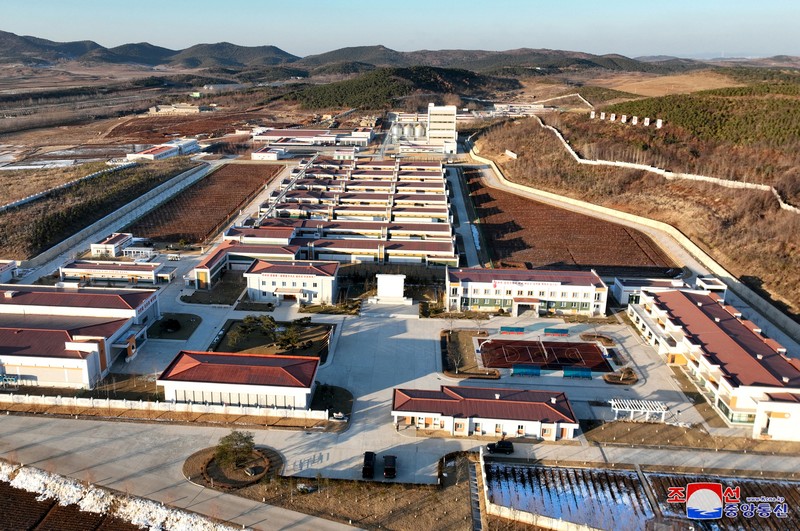 Pemimpin Korea Utara Kim Jong-un mengunjungi peternakan ayam Kwangchon dekat Pyongyang, Korea Utara, Minggu (7/1/2024). (via REUTERS/KCNA) Pemimpin Korea Utara Kim Jong-un mengunjungi peternakan ayam Kwangchon dekat Pyongyang, Korea Utara, Minggu (7/1/2024). (via REUTERS/KCNA)