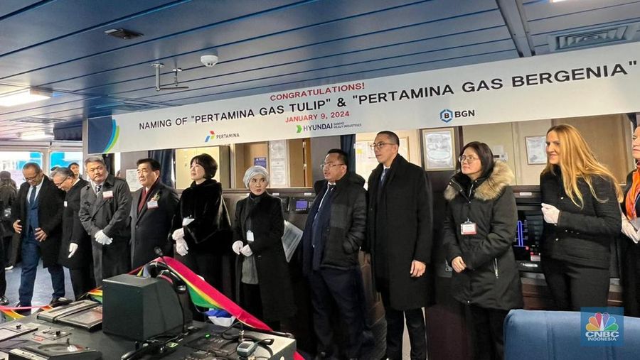 PT Pertamina International Shipping (PIS) mendatangkan dua kapal tanker baru buatan Hyundai, Korea Selatan. Tanker tersebut khusus untuk mengangkut muatan LPG dan amonia. (CNBC Indonesia/Wahyu Daniel)