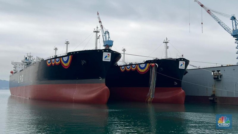 PT Pertamina International Shipping (PIS) mendatangkan dua kapal tanker baru buatan Hyundai, Korea Selatan. Tanker tersebut khusus untuk mengangkut muatan LPG dan amonia. (CNBC Indonesia/Wahyu Daniel)