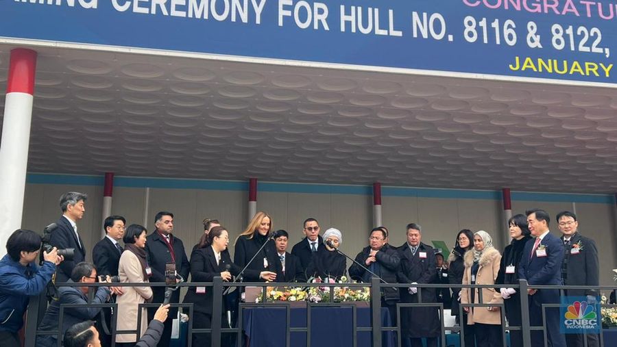 PT Pertamina International Shipping (PIS) mendatangkan dua kapal tanker baru buatan Hyundai, Korea Selatan. Tanker tersebut khusus untuk mengangkut muatan LPG dan amonia. (CNBC Indonesia/Wahyu Daniel)