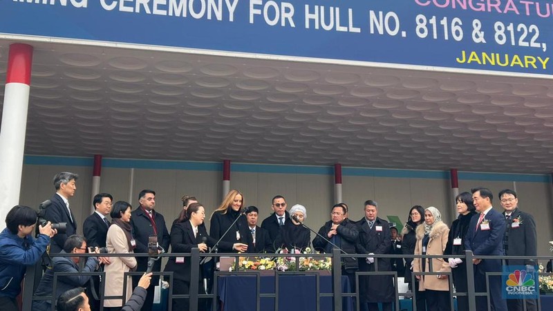 PT Pertamina International Shipping (PIS) mendatangkan dua kapal tanker baru buatan Hyundai, Korea Selatan. Tanker tersebut khusus untuk mengangkut muatan LPG dan amonia. (CNBC Indonesia/Wahyu Daniel)