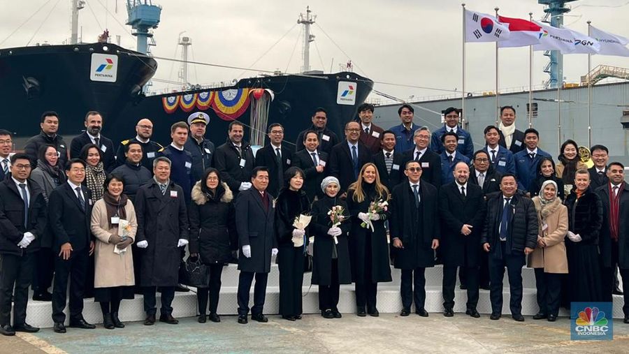 PT Pertamina International Shipping (PIS) mendatangkan dua kapal tanker baru buatan Hyundai, Korea Selatan. Tanker tersebut khusus untuk mengangkut muatan LPG dan amonia. (CNBC Indonesia/Wahyu Daniel)