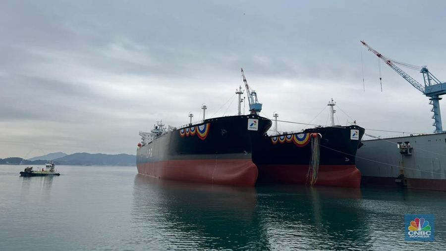 PT Pertamina International Shipping (PIS) mendatangkan dua kapal tanker baru buatan Hyundai, Korea Selatan. Tanker tersebut khusus untuk mengangkut muatan LPG dan amonia. (CNBC Indonesia/Wahyu Daniel)