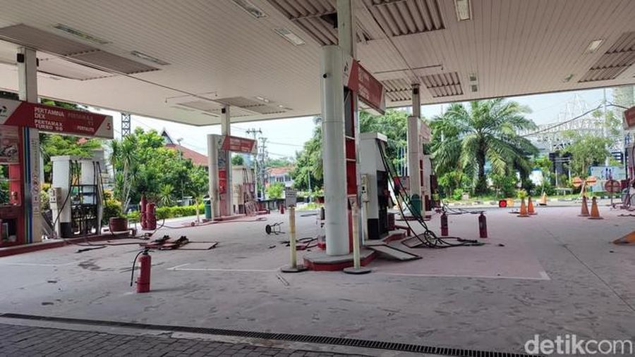 Suasana SPBU Undip Semarang usai terdengar ledakan, Rabu (10/1/2024) siang. (Afzal Nur Iman/detikJateng)