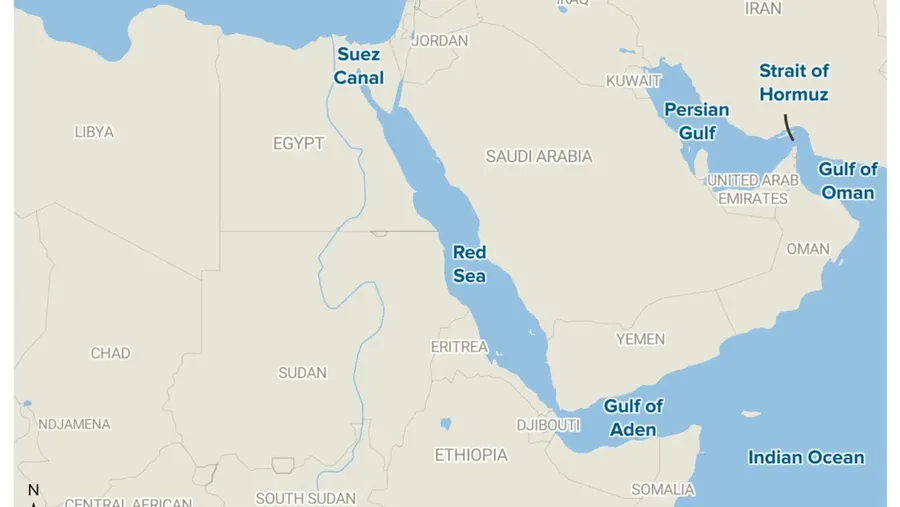 Peta selat hormuz laut merah. (Tangkapan Layar/cnbc.com)