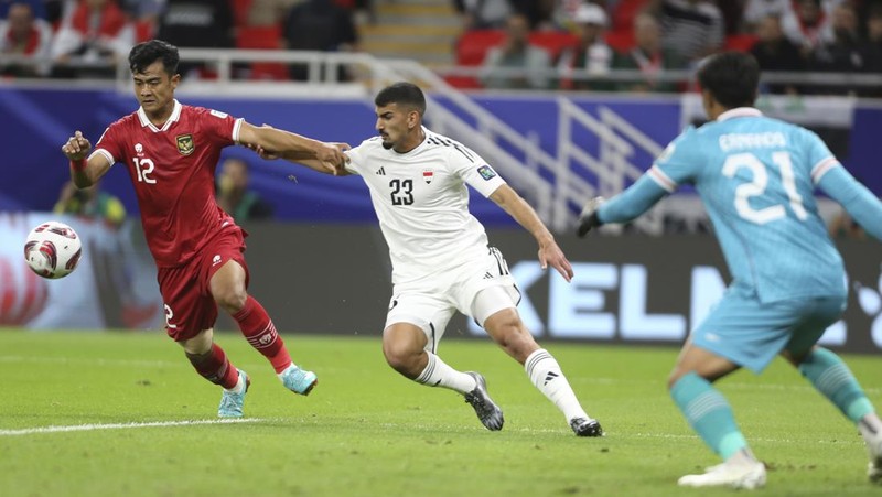 Laga Indonesia melawan Irak dalam lanjutan grup D Piala Asia 2023 di Qatar. (AP Photo/Hussein Sayed)