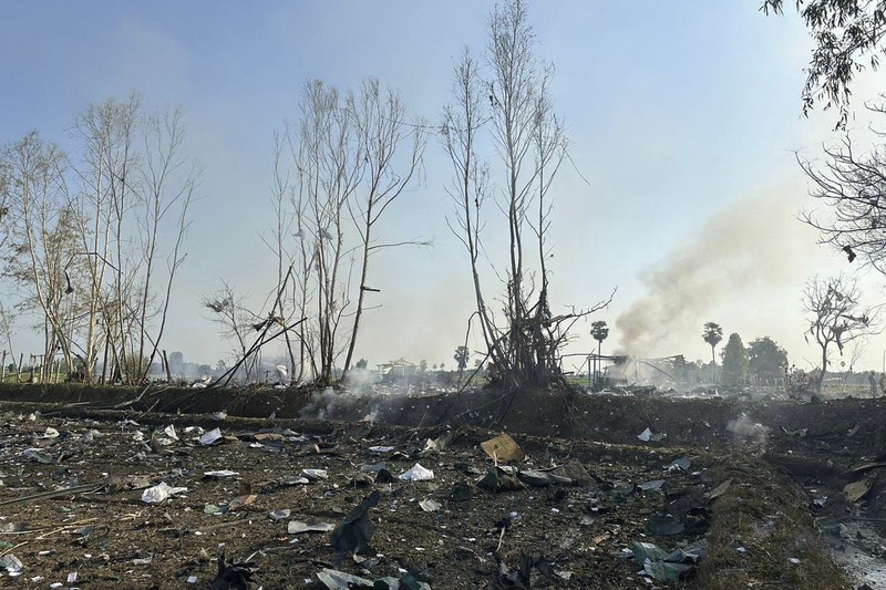 Rescuers work on a cite of an explosion at a firework factory in Suphan Buri province, Thailand, Wednesday, Jan. 17, 2024. The Thai government’s disaster relief agency says an explosion at a fireworks factory in central Thailand has killed at least 20 people. (Samerkun Suphan Buri Foundation via AP)