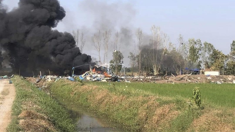 Rescuers work on a cite of an explosion at a firework factory in Suphan Buri province, Thailand, Wednesday, Jan. 17, 2024. The Thai government’s disaster relief agency says an explosion at a fireworks factory in central Thailand has killed at least 20 people. (Samerkun Suphan Buri Foundation via AP)