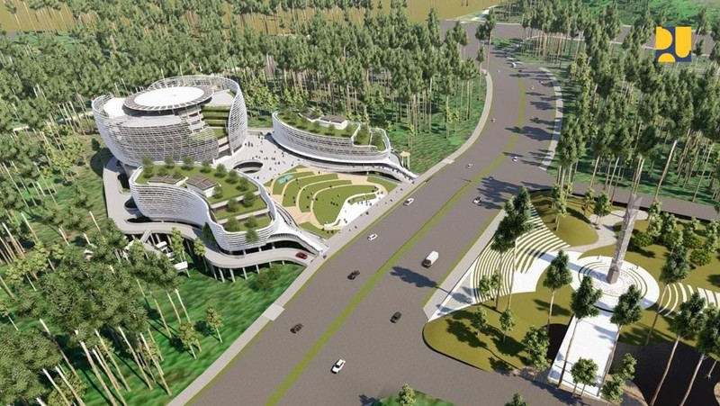 Presiden Joko Widodo meresmikan peletakan batu pertama atau groundbreaking proyek pembangunan Kantor Otorita Ibu Kota Nusantara (OIKN) di Ibu Kota Nusantara (IKN), Sepaku, Penajam Paser Utara, Kalimantan Timur, Rabu (17/1/2024). (CNBC Indonesia/Tri Susilo)