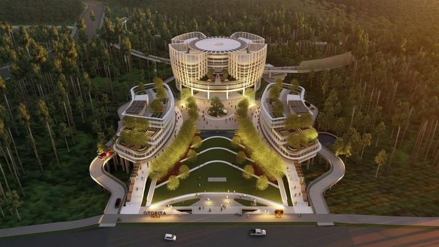 Presiden Joko Widodo meresmikan peletakan batu pertama atau groundbreaking proyek pembangunan Kantor Otorita Ibu Kota Nusantara (OIKN) di Ibu Kota Nusantara (IKN), Sepaku, Penajam Paser Utara, Kalimantan Timur, Rabu (17/1/2024). (CNBC Indonesia/Tri Susilo)
