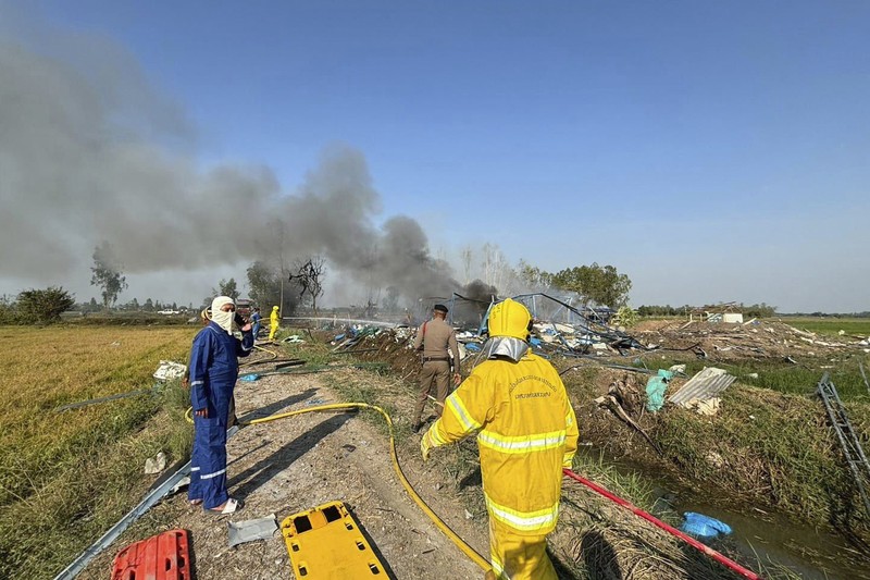 Rescuers work on a cite of an explosion at a firework factory in Suphan Buri province, Thailand, Wednesday, Jan. 17, 2024. The Thai government’s disaster relief agency says an explosion at a fireworks factory in central Thailand has killed at least 20 people. Rescuers work on a cite of an explosion at a firework factory in Suphan Buri province, Thailand, Wednesday, Jan. 17, 2024. The Thai government’s disaster relief agency says an explosion at a fireworks factory in central Thailand has killed at least 20 people. (Samerkun Suphan Buri Foundation via AP)