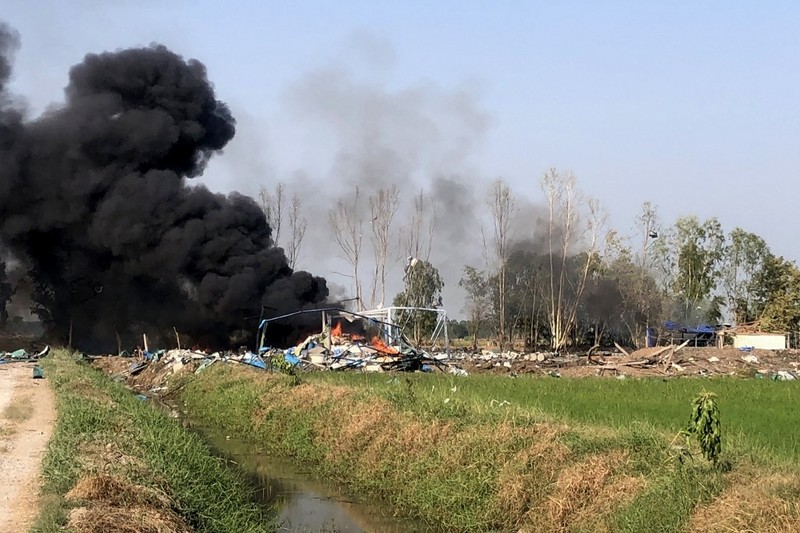 Rescuers work on a cite of an explosion at a firework factory in Suphan Buri province, Thailand, Wednesday, Jan. 17, 2024. The Thai government’s disaster relief agency says an explosion at a fireworks factory in central Thailand has killed at least 20 people. (Samerkun Suphan Buri Foundation via AP)