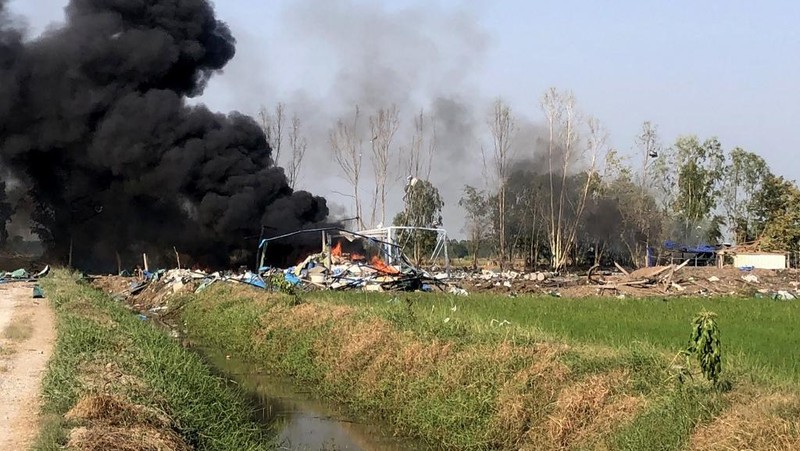 Rescuers work on a cite of an explosion at a firework factory in Suphan Buri province, Thailand, Wednesday, Jan. 17, 2024. The Thai government’s disaster relief agency says an explosion at a fireworks factory in central Thailand has killed at least 20 people. (Samerkun Suphan Buri Foundation via AP)