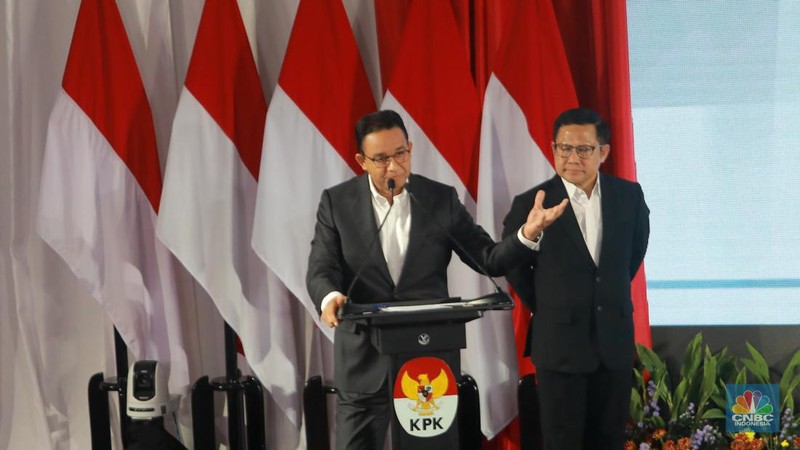 Dialog Paku Integritas capres-cawapres di KPK, Jakarta, Rabu (17/1/2024). (CNBC Indonesia/Muhammad Sabki)